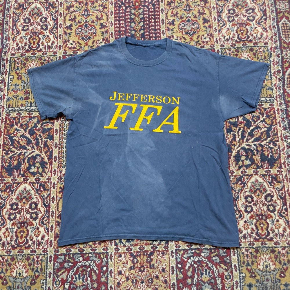 VTG 90s Jefferson FFA T-Shirt Blue Short Sleeve Graphic Sun Faded Mens L